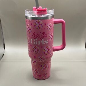 Katydid Pink Tumbler with Disco Ball Design Lets Go Girls 40 oz Tumbler